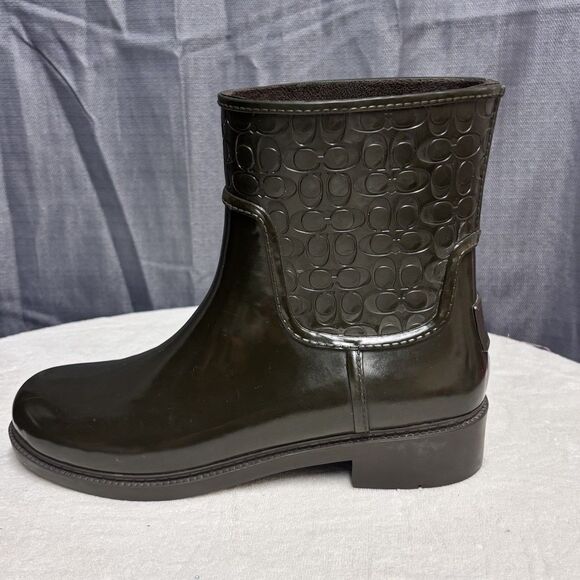 Coach Signature C Women’s Rubber Rain Boots Dark Olive Black Size 8 - Picture 3 of 12